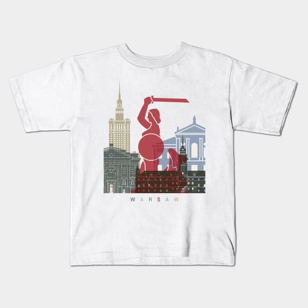 Warsaw skyline poster Kids T-Shirt by PaulrommerArt